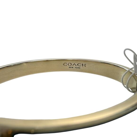 Coach Enamel Riveted Signature C Hinge Bangle Bracelet Teal Green- NWT - Picture 3 of 8